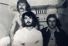 MK (uprostřed) jako dělník v pekárně, začátek 80. let 20. století